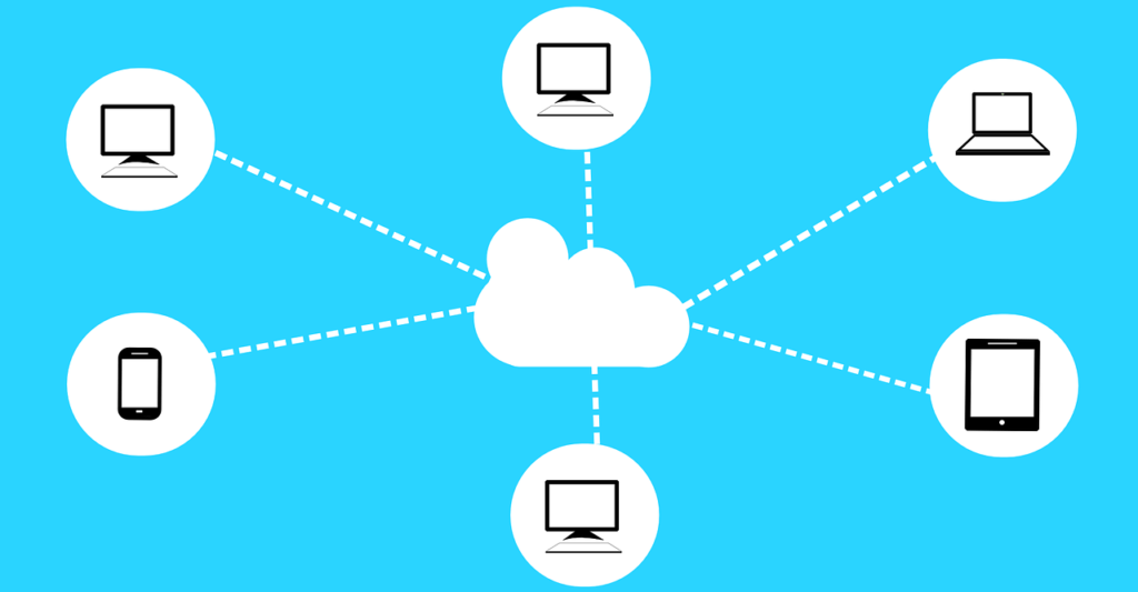 A cloud connects multiple devices