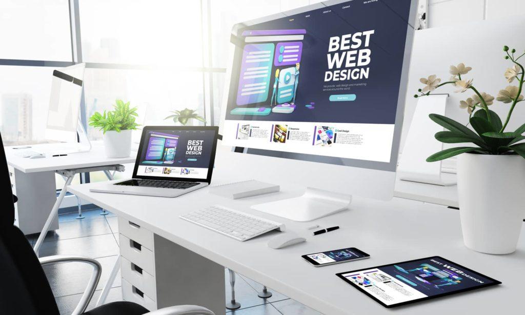 Website design on multiple devices (desktop, laptop, tablet, smartphone)